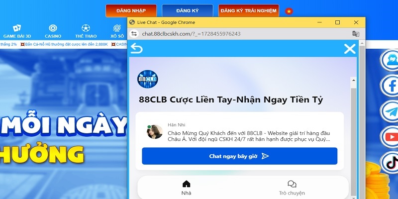 Liên hệ 88CLB bằng chat trực tuyến ngay trên nền tảng của website